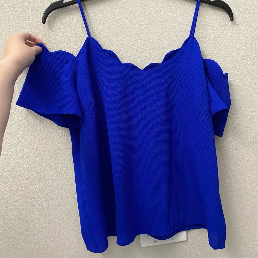 Monteau Cobalt Scalloped Off the Shoulder Tank Top